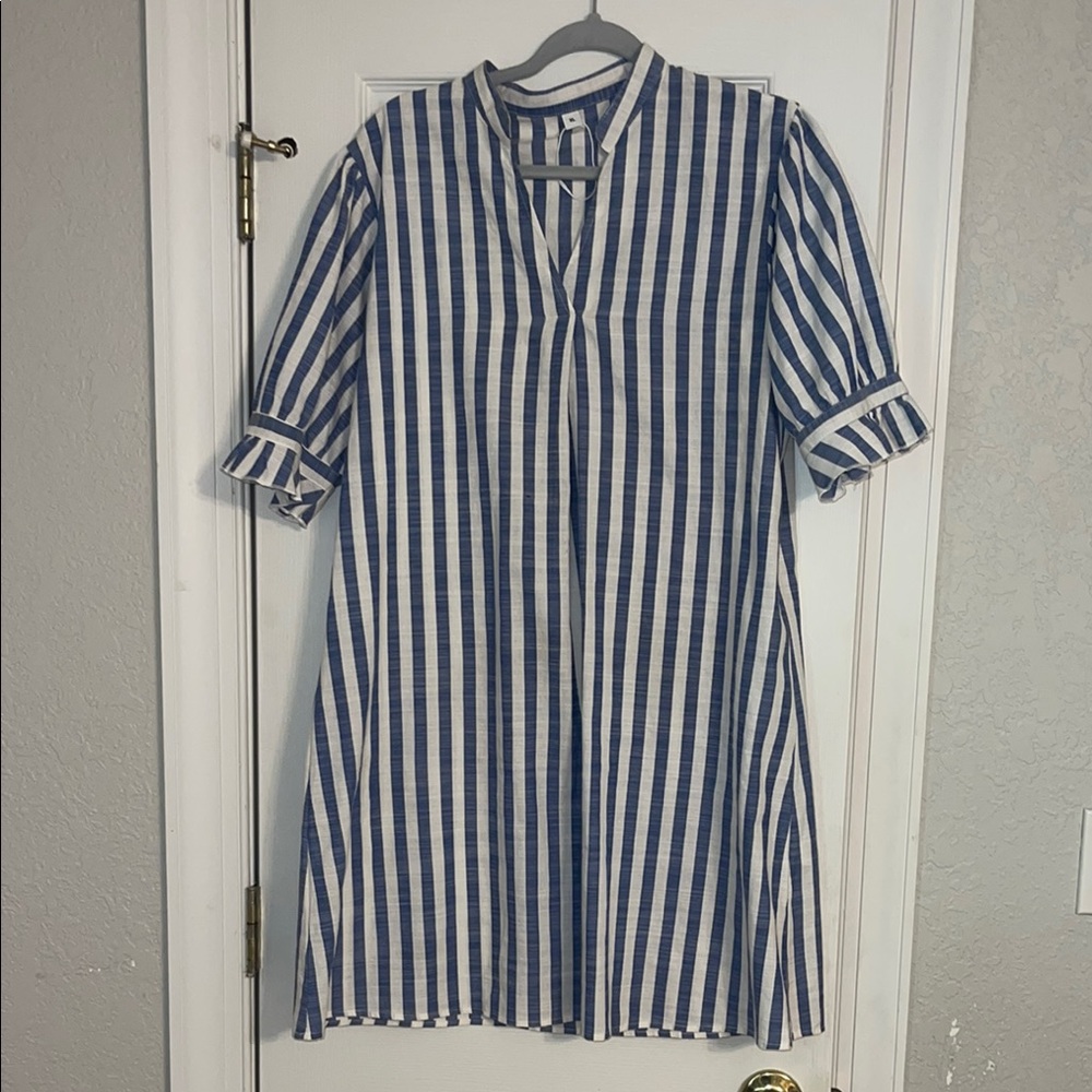 Blue and White Striped Dress